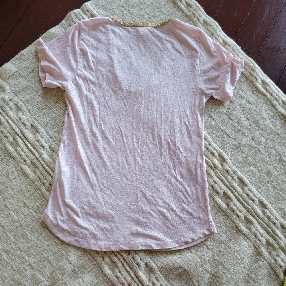 J Crew Slub Knit Ballerina Pink Beaded Neckline T-shirt size Small
